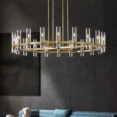 Art Deco Cylindrical Glass Brass Pendant Light E27 Clear Gold S/M/L