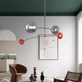 Art Deco Linear Pendant Light Metal Acrylic E27 Silver Red