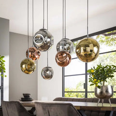 Handmade Glass Globe Pendant Light 7 Shades Gold Copper Chrome E27 W130cm