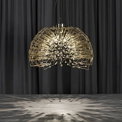 Steel Crystal Pendant Light E27 Gold Black — Semicircle & Round