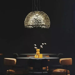 Steel Crystal Pendant Light E27 Gold Black — Semicircle & Round
