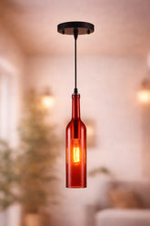 Flask — Coloured Glass Bottle Pendant Light, Vintage, Red / Yellow / Brown / Blue