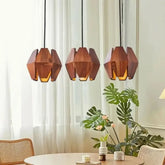 Geometric Wood & Metal Pendant Light LED Brown S/M