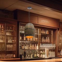 Industrial Wood Barrel Pendant Light E26 — Brown, 3000K LED Included