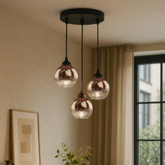 Amber Glass Vintage Pendant Light E27 Metal Frame