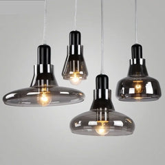 Smoked Glass Pendant Light E27 Modern Industrial 4 Shapes