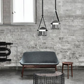 Grey Tinted Glass Pendant Light IP65 E27 Industrial Black Cable
