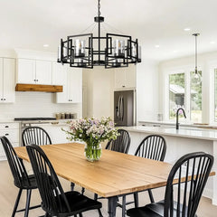 6-Light Vintage Pendant Light E14 Glass Metal Black Amber