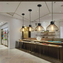 Black Metal Cage Pendant Light E27 Industrial Flared