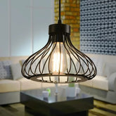 Black Metal Cage Pendant Light E27 Industrial Flared