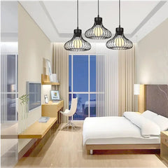 Black Metal Cage Pendant Light E27 Industrial Flared