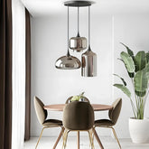 3-Light Smoked Glass Pendant Light E27 Silver — 46×53cm