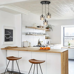 Black Industrial Triple Cage Pendant Light E27 3 Geometric Shades