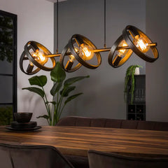 Industrial Triple Pendant Light 6 Rotatable Ring Shades E27 W120cm