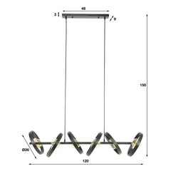 Industrial Triple Pendant Light 6 Rotatable Ring Shades E27 W120cm