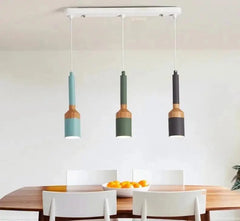 Nordic Brushed Pendant Light Iron Wood E27 Multi-Colour