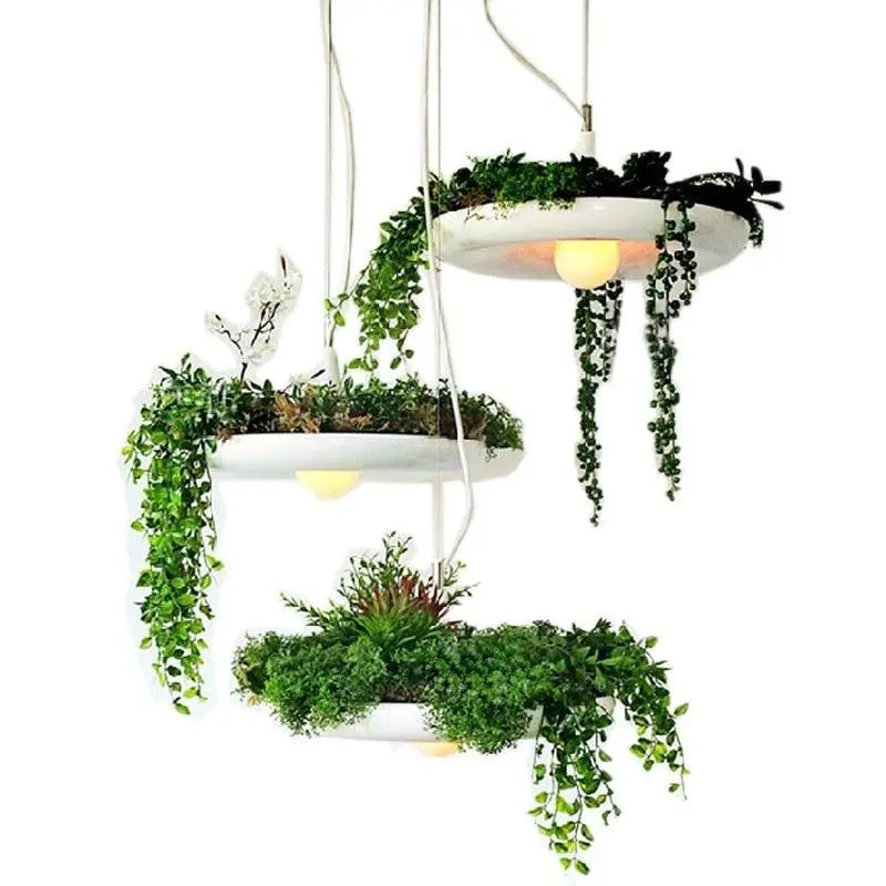 Modern Plant Pendant Lampshade Iron E27 40cm White Black Green