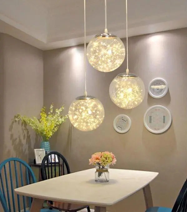 Glass Ball Pendant Light, LED, Single or Set of 3, Round or Rectangular