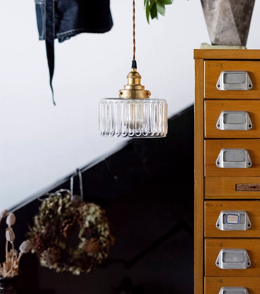 Handblown Glass Pendant Light, Brass