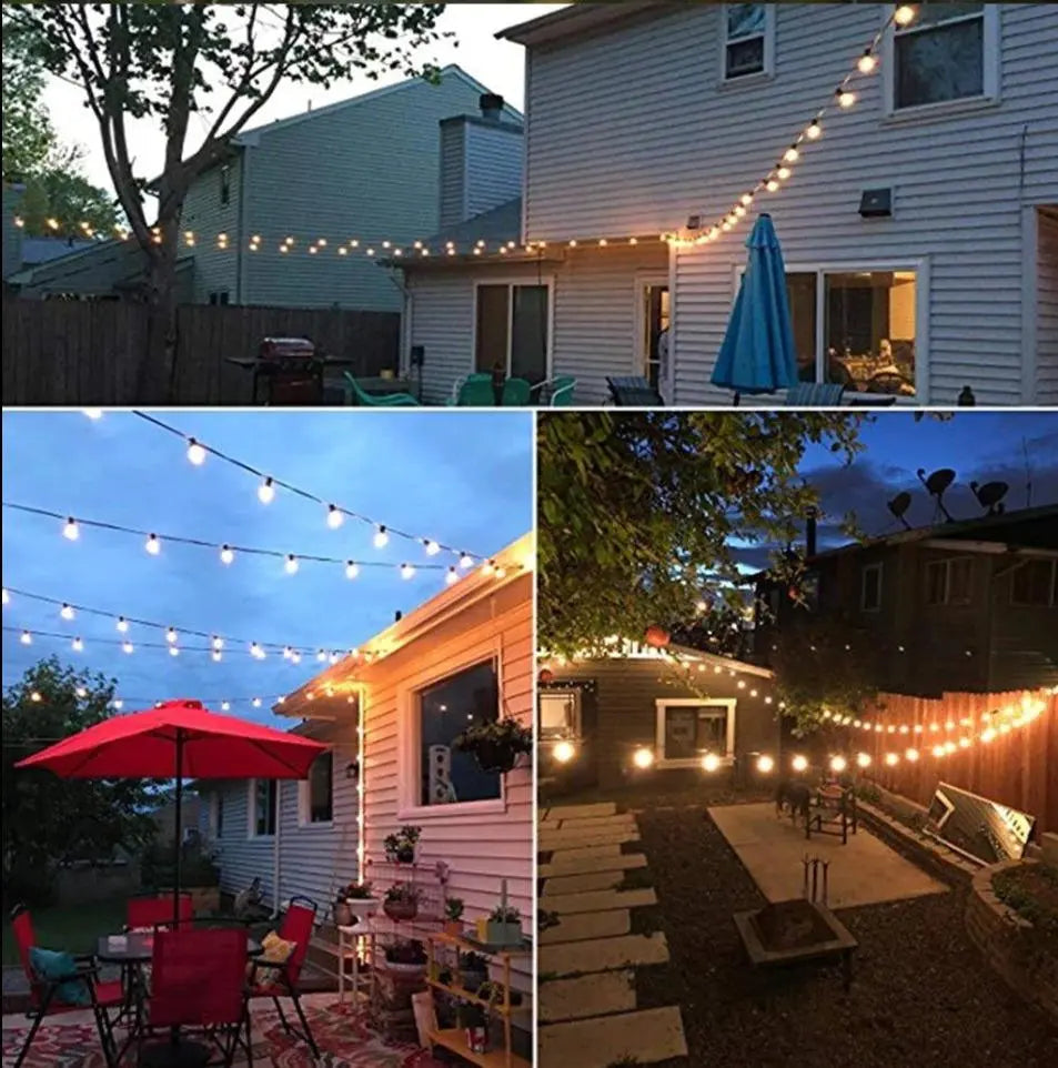 G40 Festoon String Lights, IP44, 2200K, Connectable, 9–15m