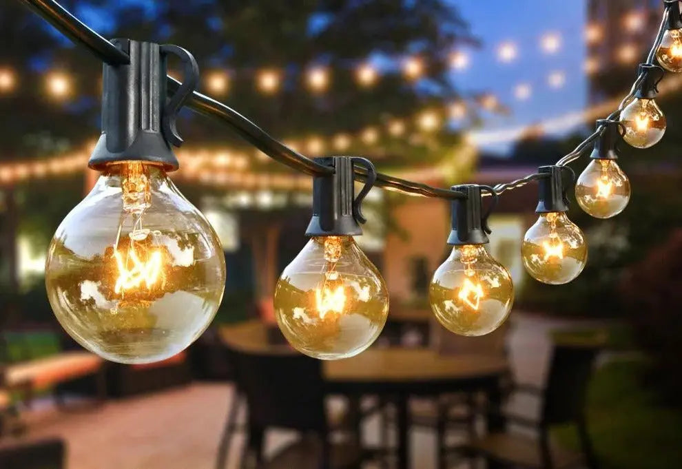 G40 Festoon String Lights, IP44, 2200K, Connectable, 9–15m