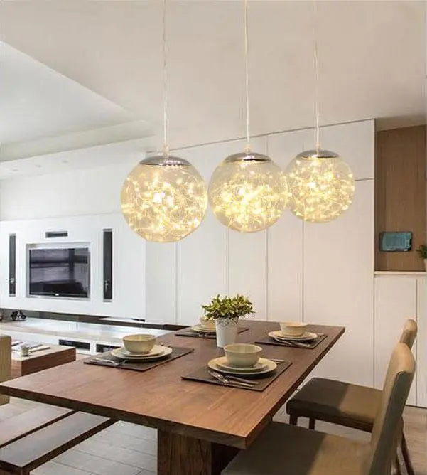 Glass Ball Pendant Light, LED, Single or Set of 3, Round or Rectangular