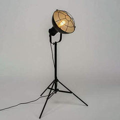 Industrial Cinema Caged Floor Lamp Wood Steel Cage Shade E27
