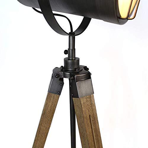 Industrial Cinema Projector Floor Lamp Brushed Black Wood Steel E27