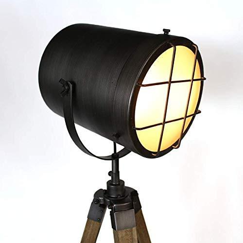 Industrial Cinema Projector Floor Lamp Brushed Black Wood Steel E27