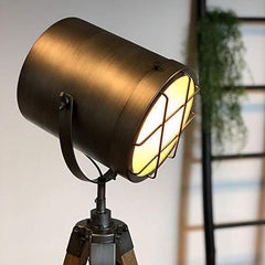 Industrial Cinema Projector Floor Lamp Brushed Black Wood Steel E27