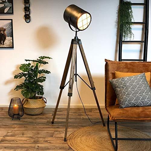 Industrial Cinema Projector Floor Lamp Brushed Black Wood Steel E27
