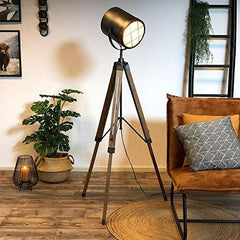 Industrial Cinema Projector Floor Lamp Brushed Black Wood Steel E27