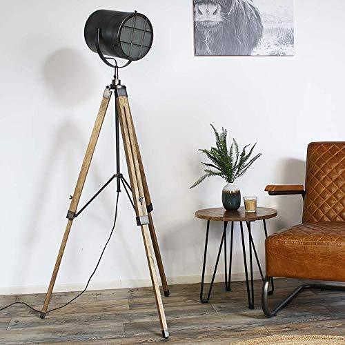 Industrial Cinema Projector Floor Lamp Brushed Black Wood Steel E27
