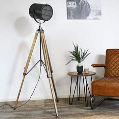 Industrial Cinema Projector Floor Lamp Brushed Black Wood Steel E27