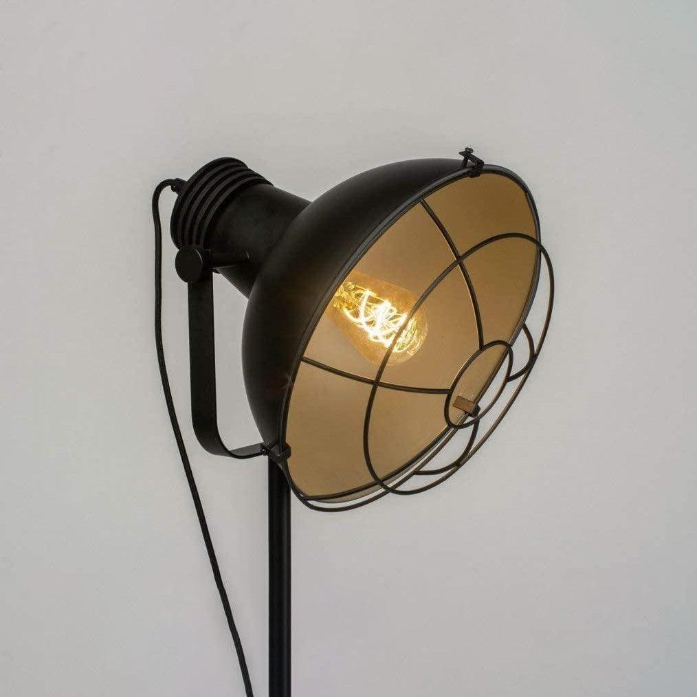 Industrial Cinema Caged Floor Lamp Wood Steel Cage Shade E27