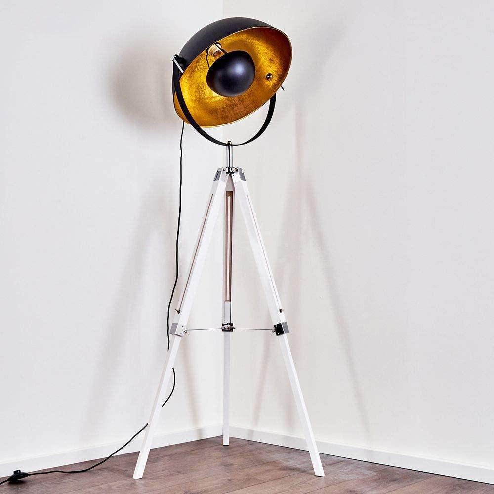 Moon XL Industrial Cinema Floor Lamp White Base Wood Metal E27