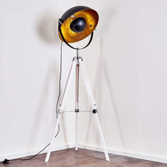 Moon XL Industrial Cinema Floor Lamp White Base Wood Metal E27