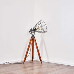 Cinema Industrial Floor Lamp V2 Wood Unfinished Steel E27