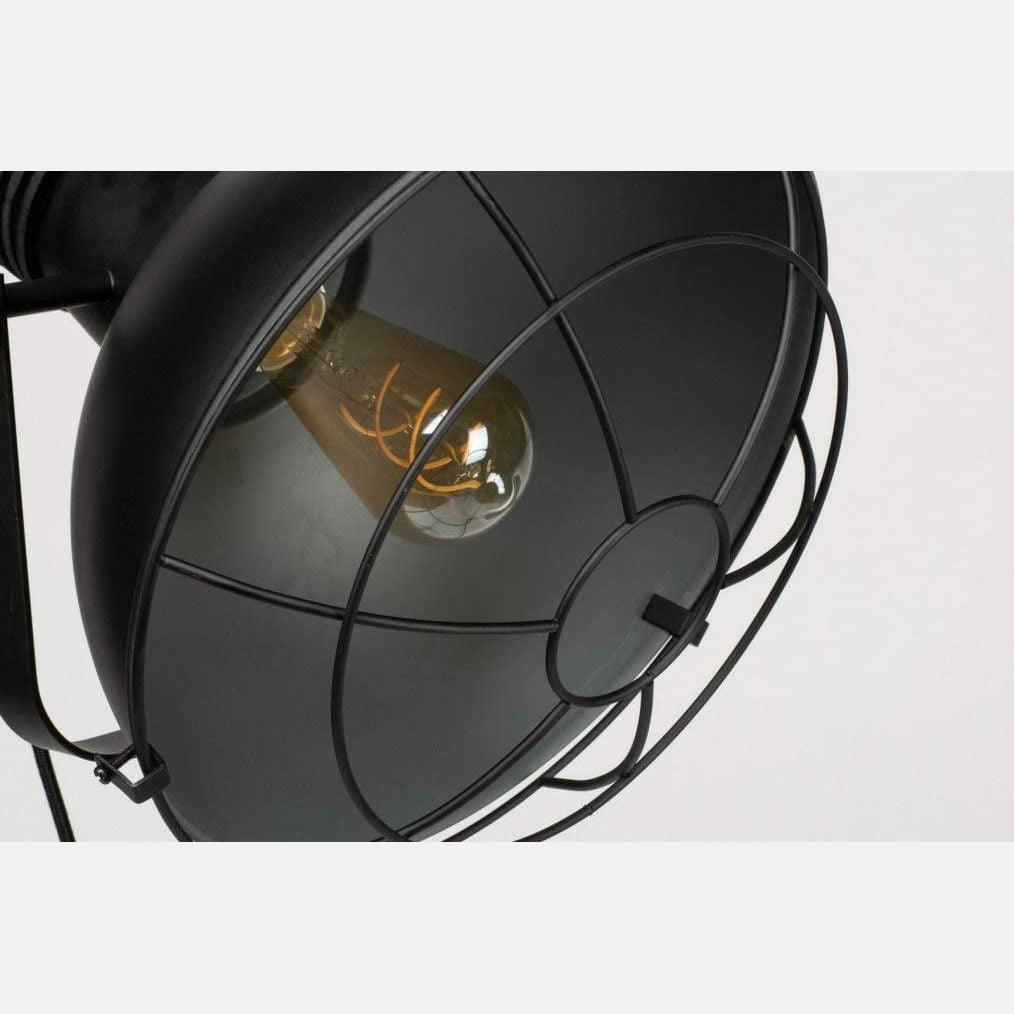Industrial Cinema Caged Floor Lamp Wood Steel Cage Shade E27