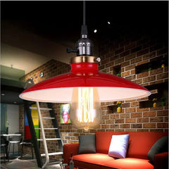 Vintage Metal Pendant Light Dome Shade Red Black White