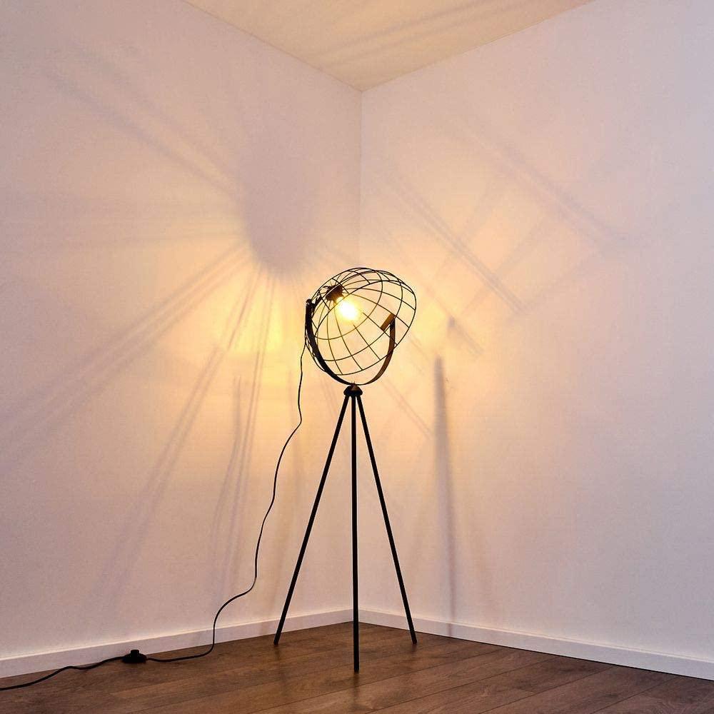 Industrial Cinema Floor Lamp Moon Brut Raw Steel Wood E27