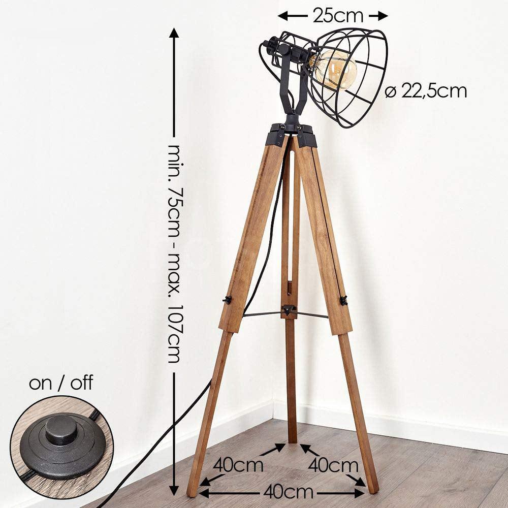 Cinema Style Industrial Floor Lamp Wood Unfinished Metal E27