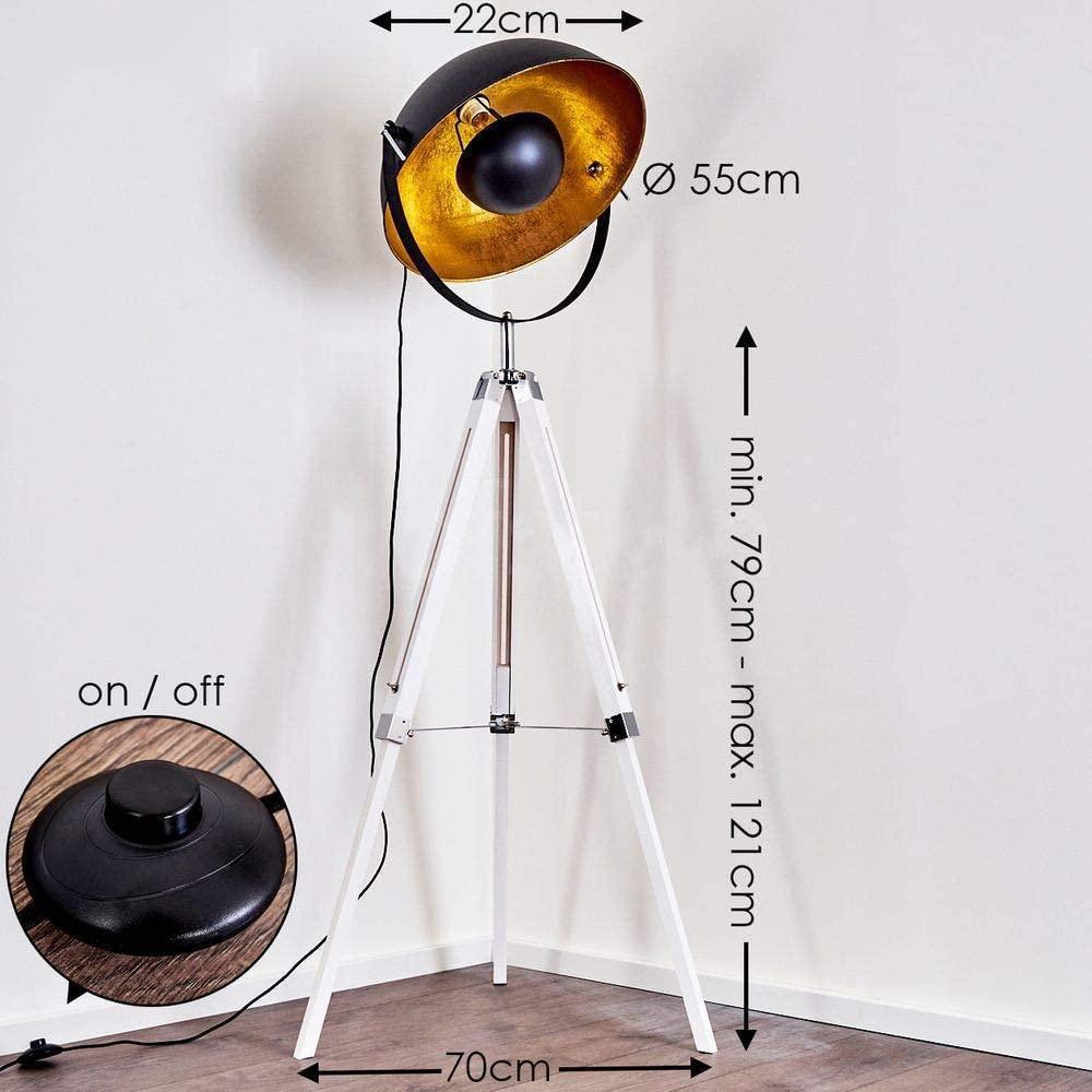 Moon XL Industrial Cinema Floor Lamp White Base Wood Metal E27