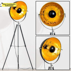 Moon XL Industrial Cinema Floor Lamp Wood Unfinished Metal E27