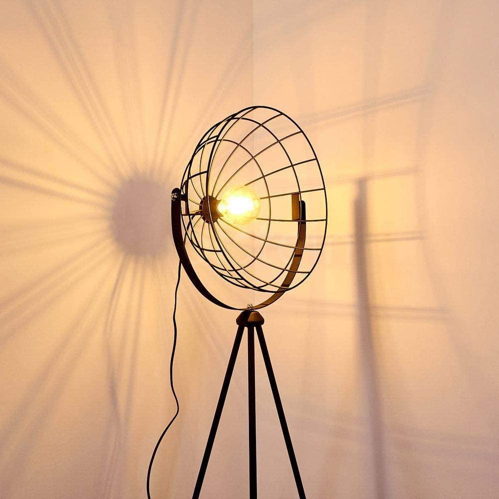 Industrial Cinema Floor Lamp Moon Brut Raw Steel Wood E27