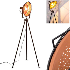 Industrial Cinema Grilled Loft Floor Lamp Wood Steel Grille Shade E27