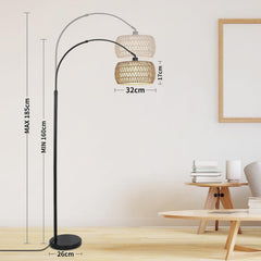 Arc Rattan Floor Lamp Marble Base Dimmable CCT Remote Control 160–185cm