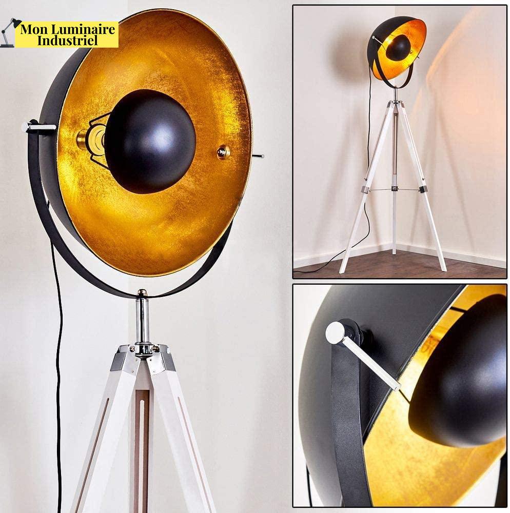 Moon XL Industrial Cinema Floor Lamp White Base Wood Metal E27
