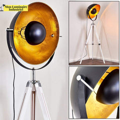 Moon XL Industrial Cinema Floor Lamp White Base Wood Metal E27