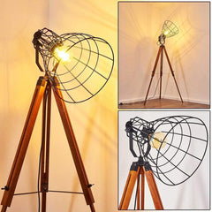 Cinema Industrial Floor Lamp V2 Wood Unfinished Steel E27